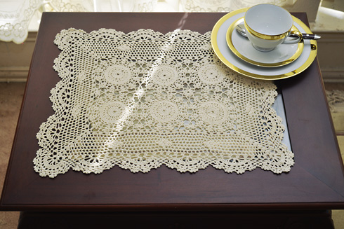 Wheat Color Crochet Placemats. 14"x20". 2 pieces